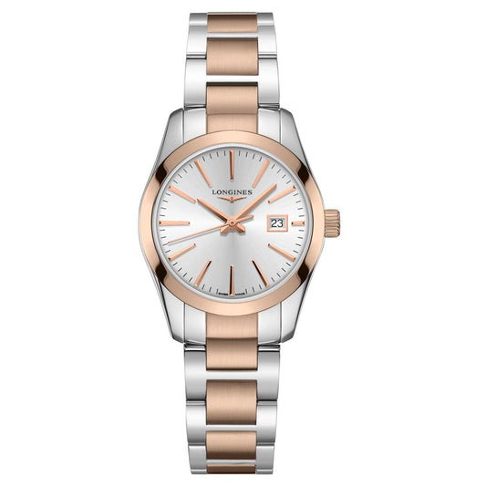 Longines orologio Conquest Classic 29,5mm argento quarzo acciaio PVD oro rosa L2.286.3.72.7