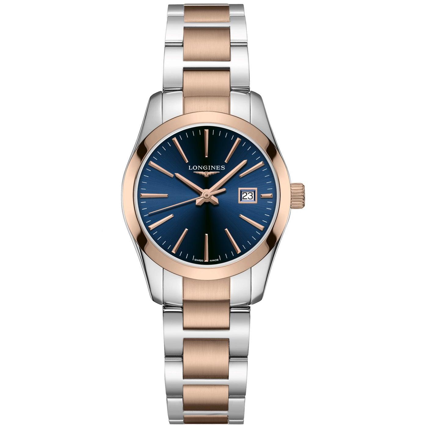 Longines Armbanduhr Conquest Classic 29,5mm blau Stahl Rotgold-PVD Damen Quarz L2.286.3.92.7