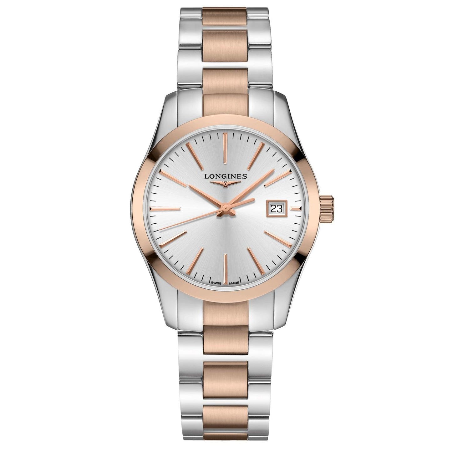 Longines orologio Conquest Classic 34mm argento quarzo acciaio PVD oro rosa L2.386.3.72.7