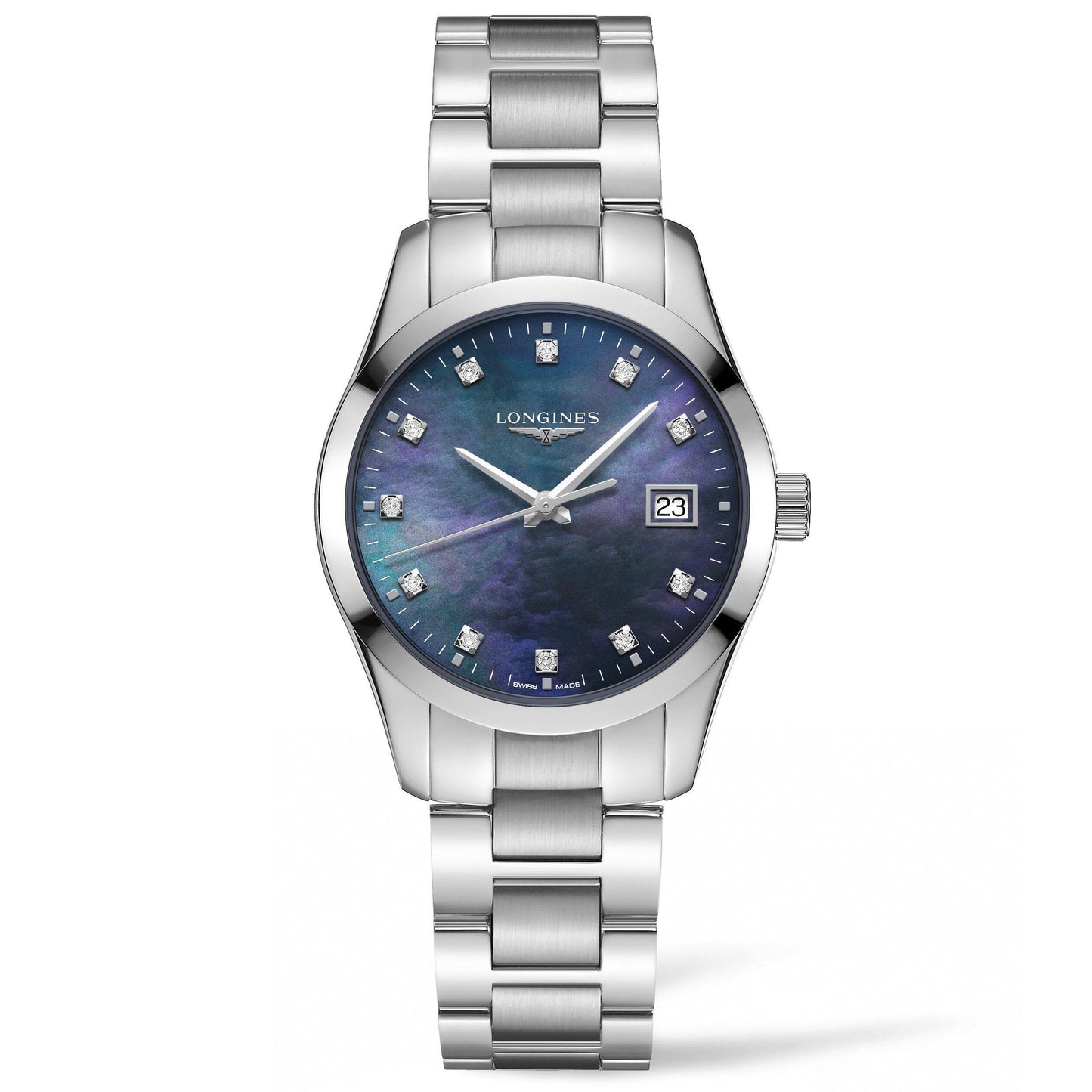 Longines Uhr Conquest Classic 34mm Perlmutt schwarz Stahl Quarz L2.386.4.88.6