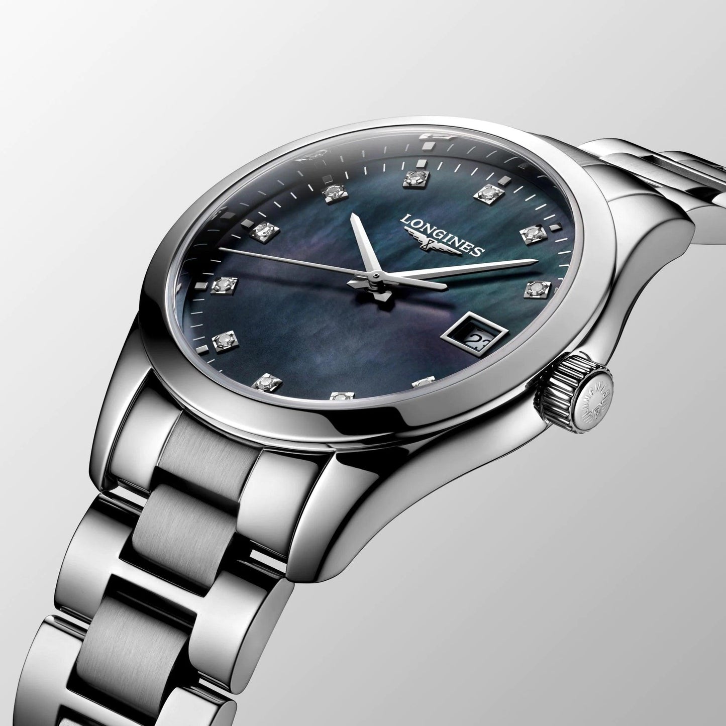 Longines Uhr Conquest Classic 34mm Perlmutt schwarz Stahl Quarz L2.386.4.88.6