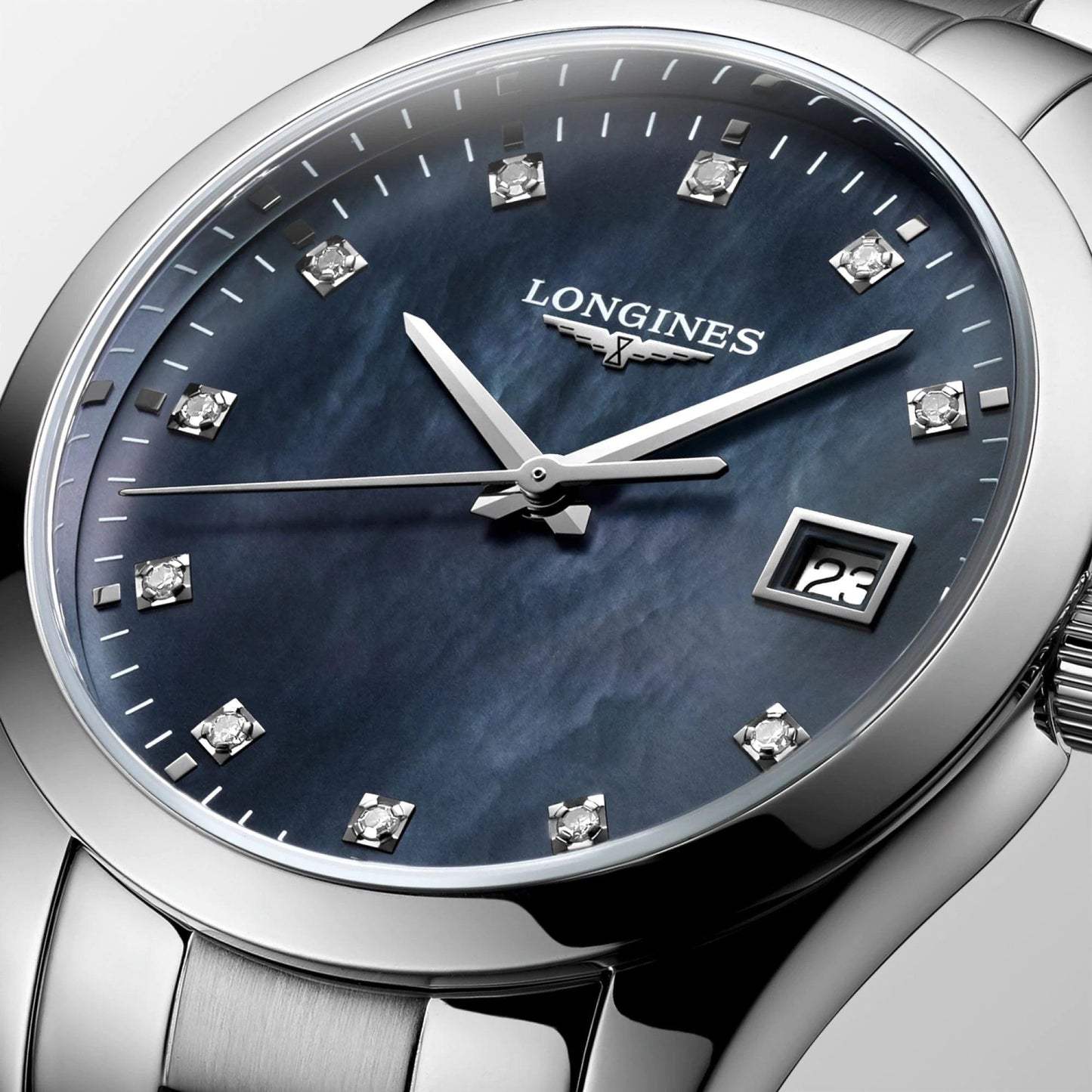 Longines Uhr Conquest Classic 34mm Perlmutt schwarz Stahl Quarz L2.386.4.88.6