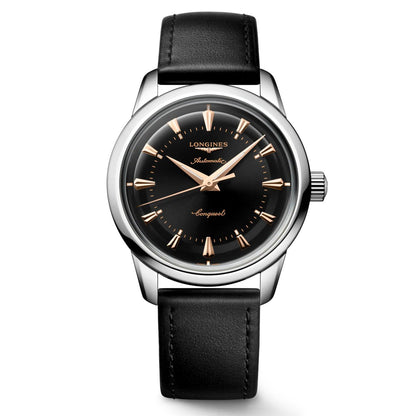 Longines orologio Conquest Heritage 38mm nero automatico acciaio L1.649.4.52.2