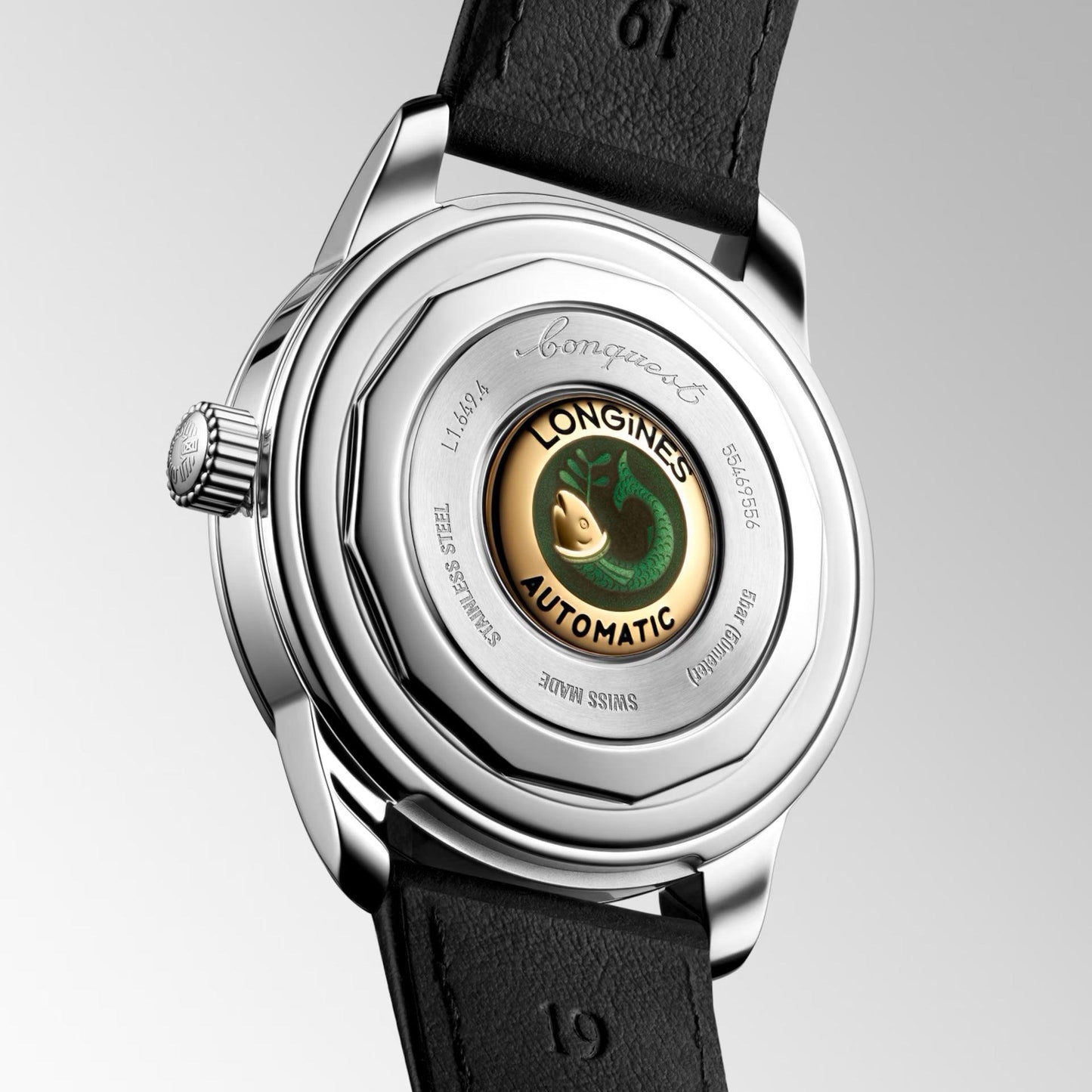 Longines orologio Conquest Heritage 38mm nero automatico acciaio L1.649.4.52.2
