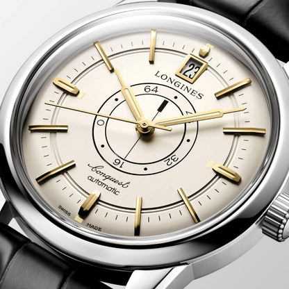 Longines Uhr Conquest Heritage Central Power Reserve 38mm champagnerfarben Automatik Stahl L1.648.4.78.2
