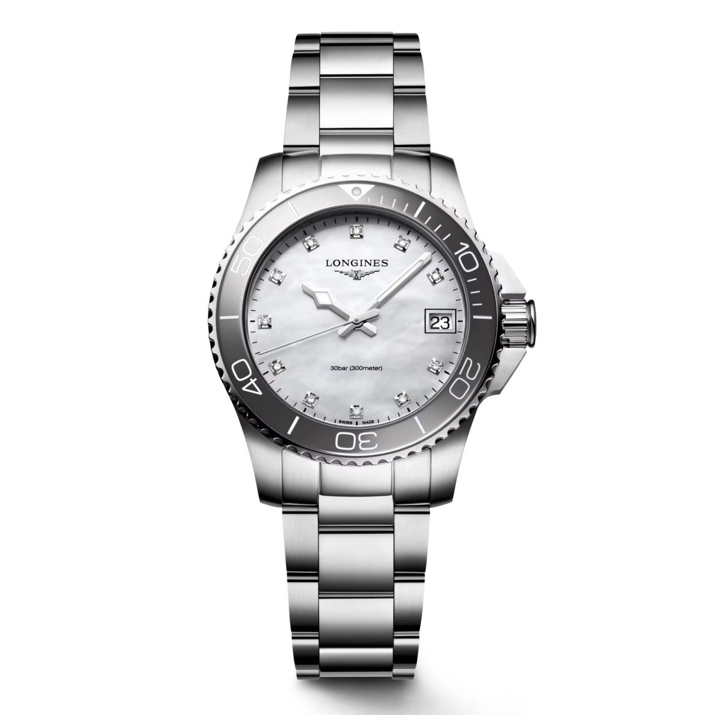 Longines horloge Hydroconquest 32mm parelmoer diamanten quartz staal