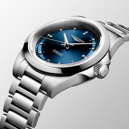 Longines Uhr New Conquest 34mm blau Automatik Stahl L3.430.4.97.6