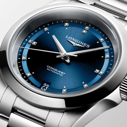 Longines Uhr New Conquest 34mm blau Automatik Stahl L3.430.4.97.6