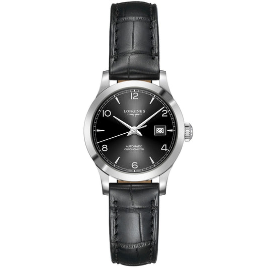 Longines Record collection 30mm black automatic COSC steel watch L2.321.4.56.2
