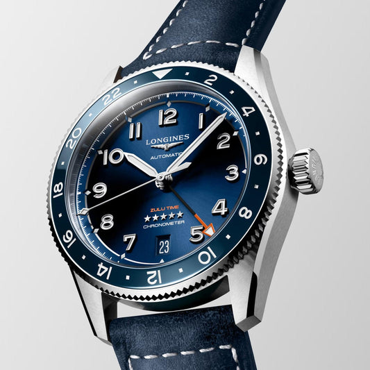 Longines orologio Spirit Zulu Time 39mm blu automatico acciaio L3.802.4.93.2