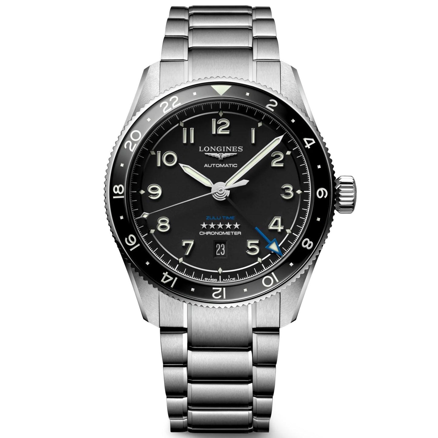 Longines orologio Spirit Zulu Time 42mm nero automatico acciaio L3.812.4.53.6