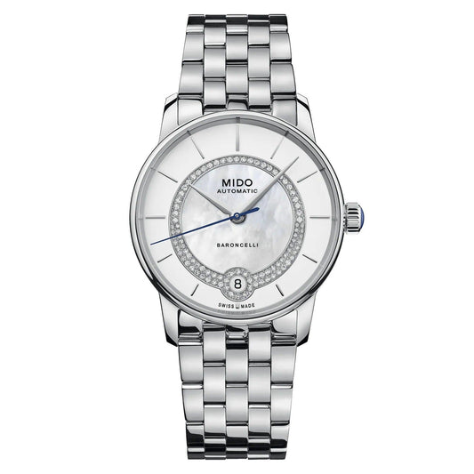 Mido Baroncelli Lady Necklace 33mm mother-of-pearl diamonds automatic steel M037.807.11.031.00