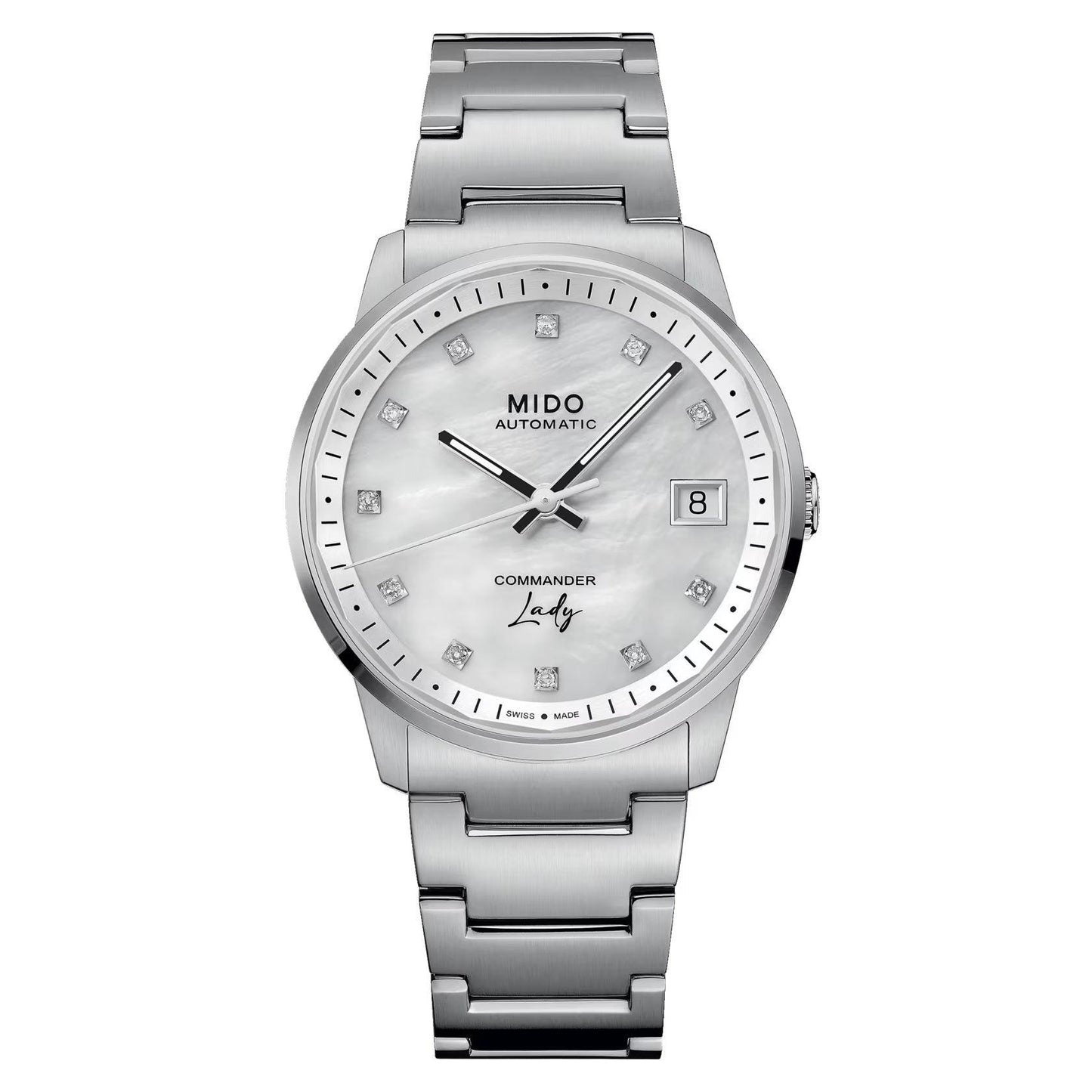 Mido Uhr Commander Lady 35mm Perlmutt Diamanten Automatik Stahl M021.207.11.106.00