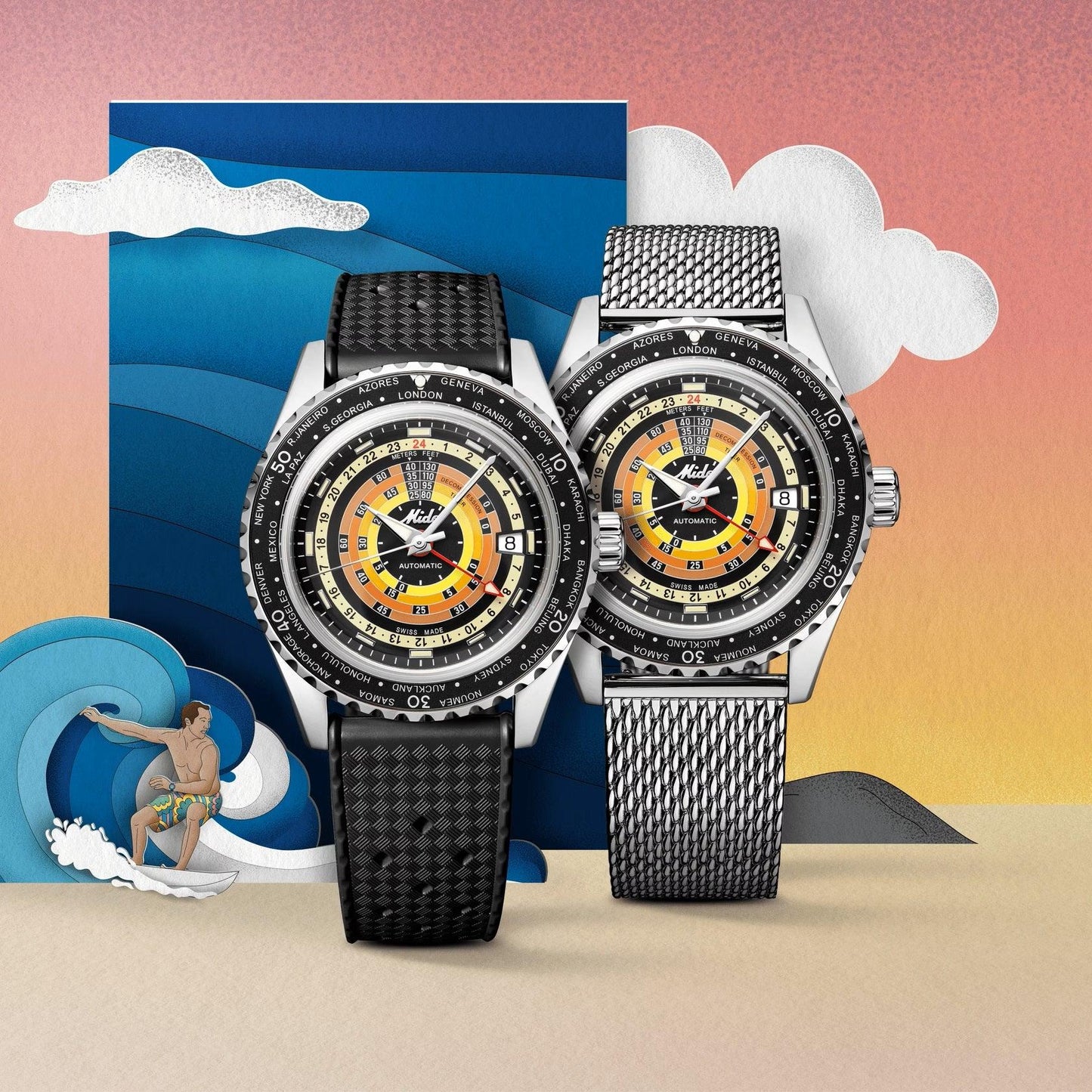 Mido montre Ocean Star Decompression Worldtimer Édition Spéciale 40mm noir automatique acier M026.829.17.051.00