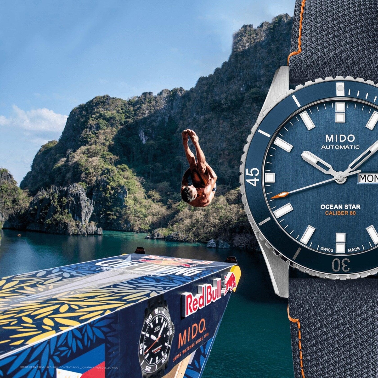 Mido watch Ocean Star Red Bull Cliff Diving limited edition 500pcs 42mm blue automatic steel M026.430.17.041.00