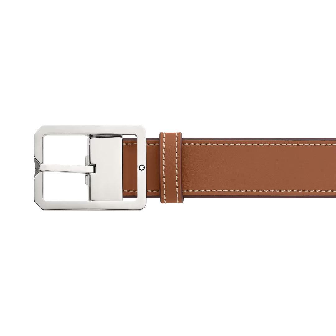 Montblanc ceinture 35mm avec boucle rectangulaire en cuir marron/gris réversible taille ajustable 131164