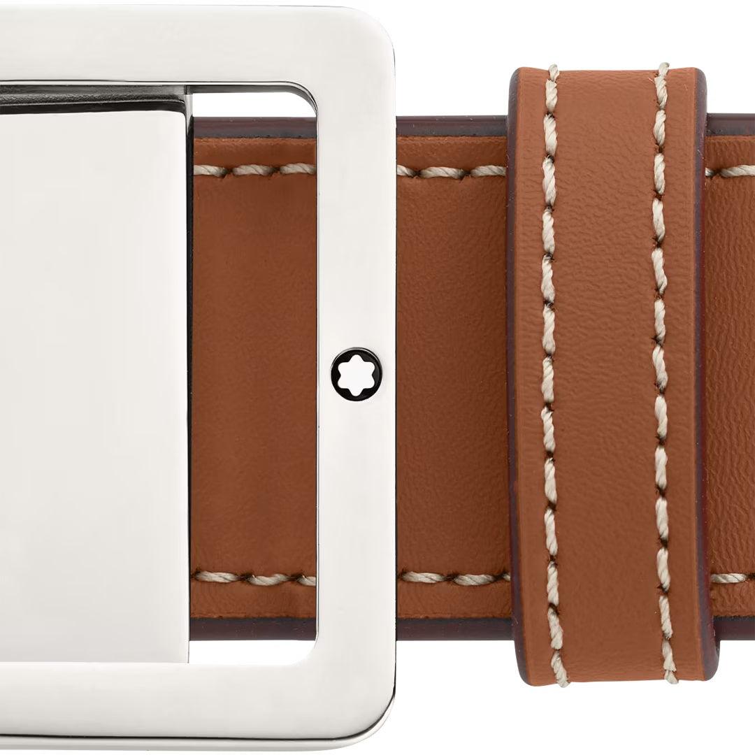 Montblanc ceinture 35mm avec boucle rectangulaire en cuir marron/gris réversible taille ajustable 131164