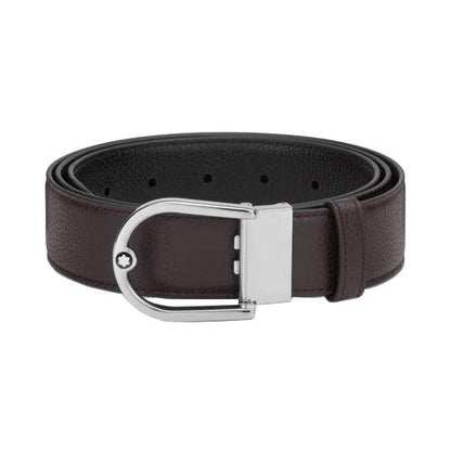 Montblanc 35mm Reversible Grainy Leather Belt in Ebony/Black with Horseshoe Buckle 198632