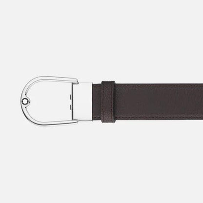 Montblanc 35mm Reversible Grainy Leather Belt in Ebony/Black with Horseshoe Buckle 198632