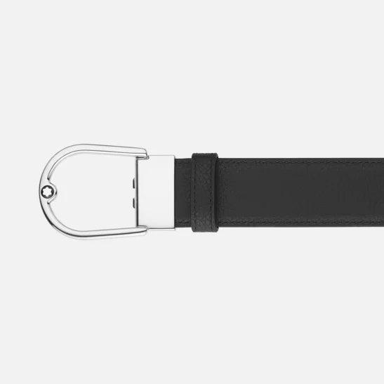 Montblanc 35mm Reversible Grainy Leather Belt in Ebony/Black with Horseshoe Buckle 198632