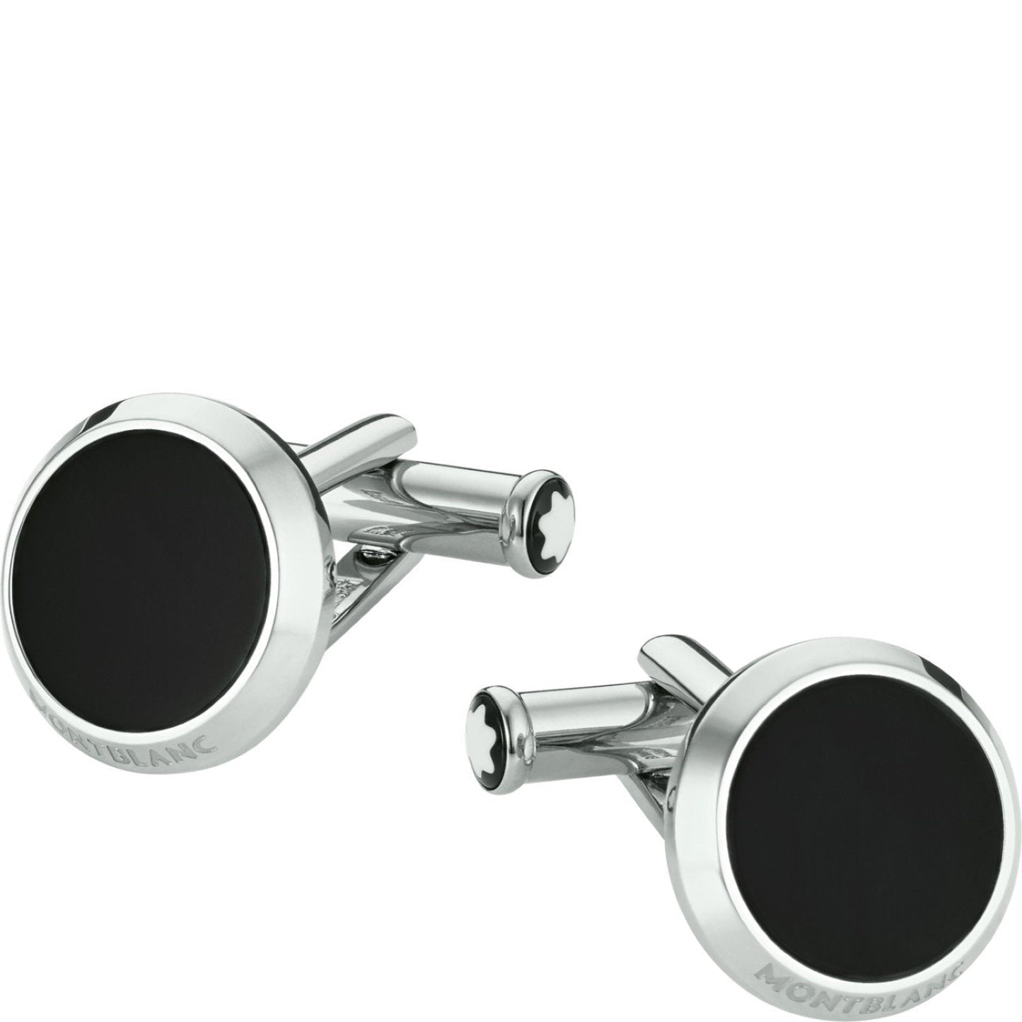 Montblanc round steel Meisterstück cufflinks with onyx insert 112896