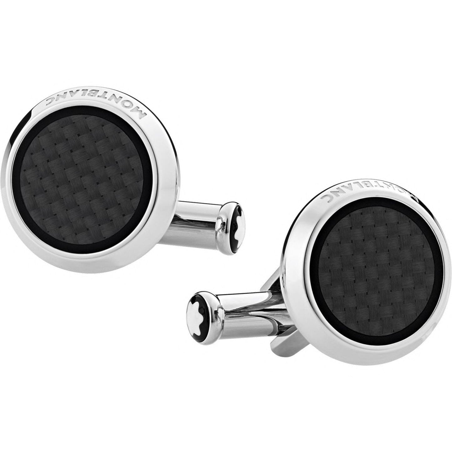 Montblanc gemelli rotondi Extreme 2.0 in acciaio con inserto lavorato effetto carbonio 124295