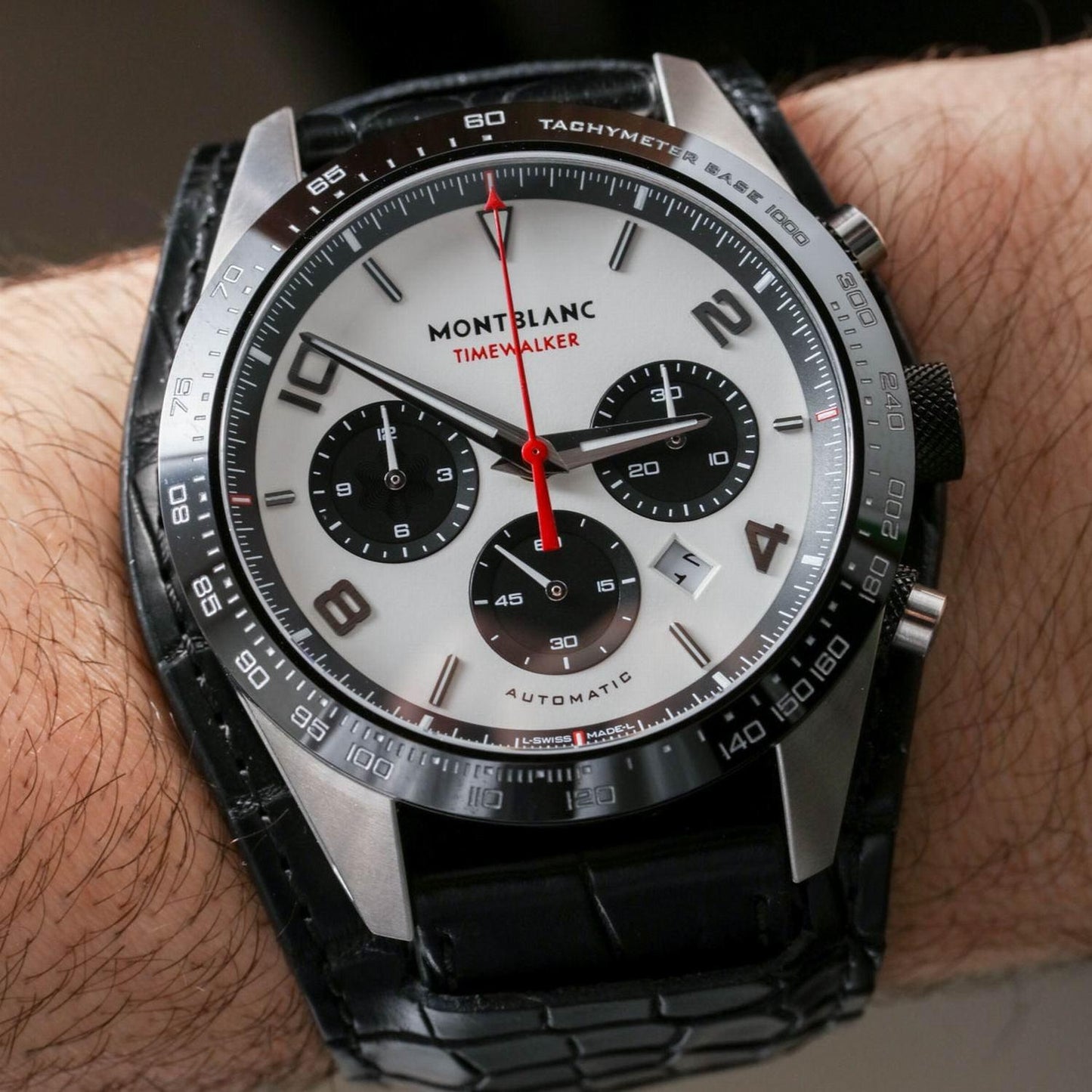 Montblanc Uhr Timewalker Chronograph 43mm silber automatisch Stahl schwarze Keramik 118489