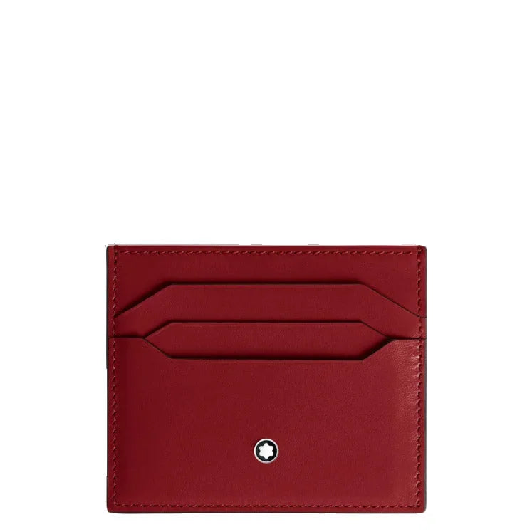 Montblanc porta carte rosso in pelle con sei scomparti e emblema argento nella parte inferiore centrale
