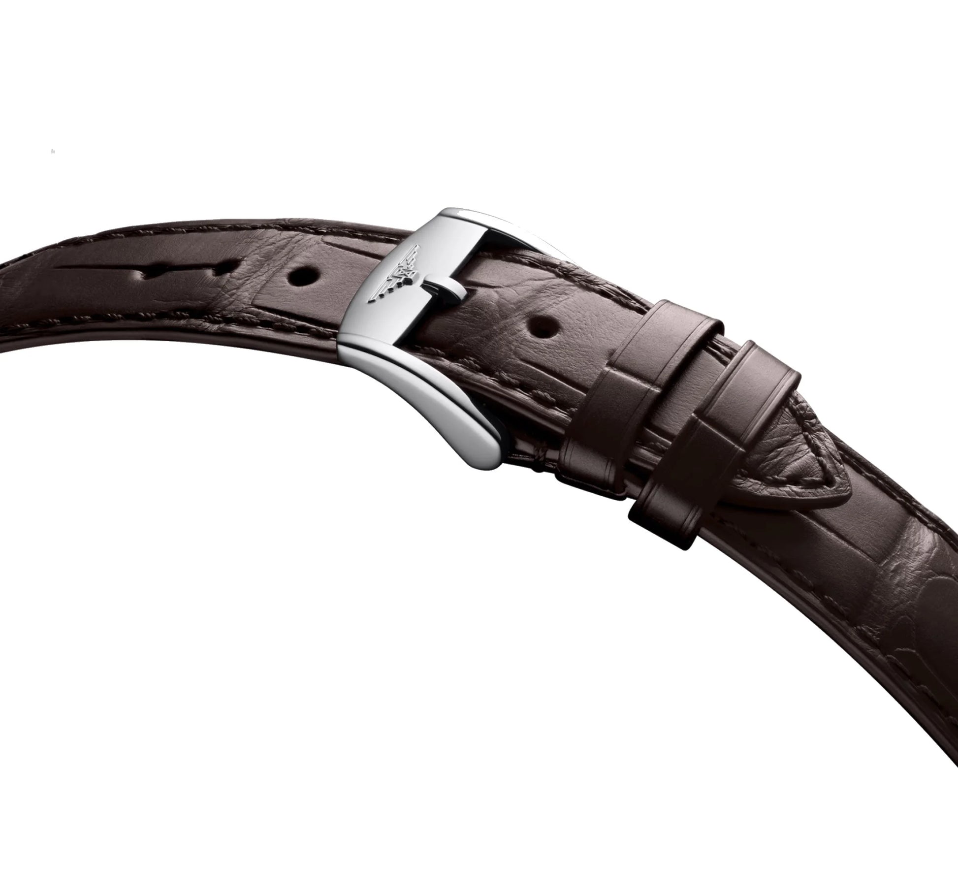 Longines orologio heritage cinturino in pelle marrone scuro effetto coccodrillo con fibbia in acciaio lucido protetto dall’ufficio federale svizzero
