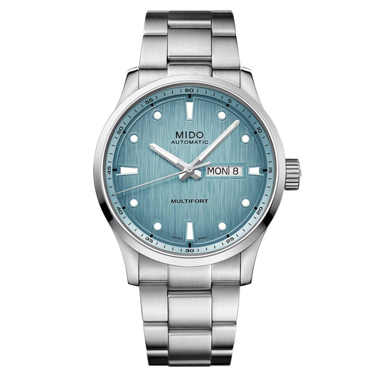 Mido orologio multifort m freeze 42mm turchese automatico acciaio con finitura satinata verticale e côtes de genève