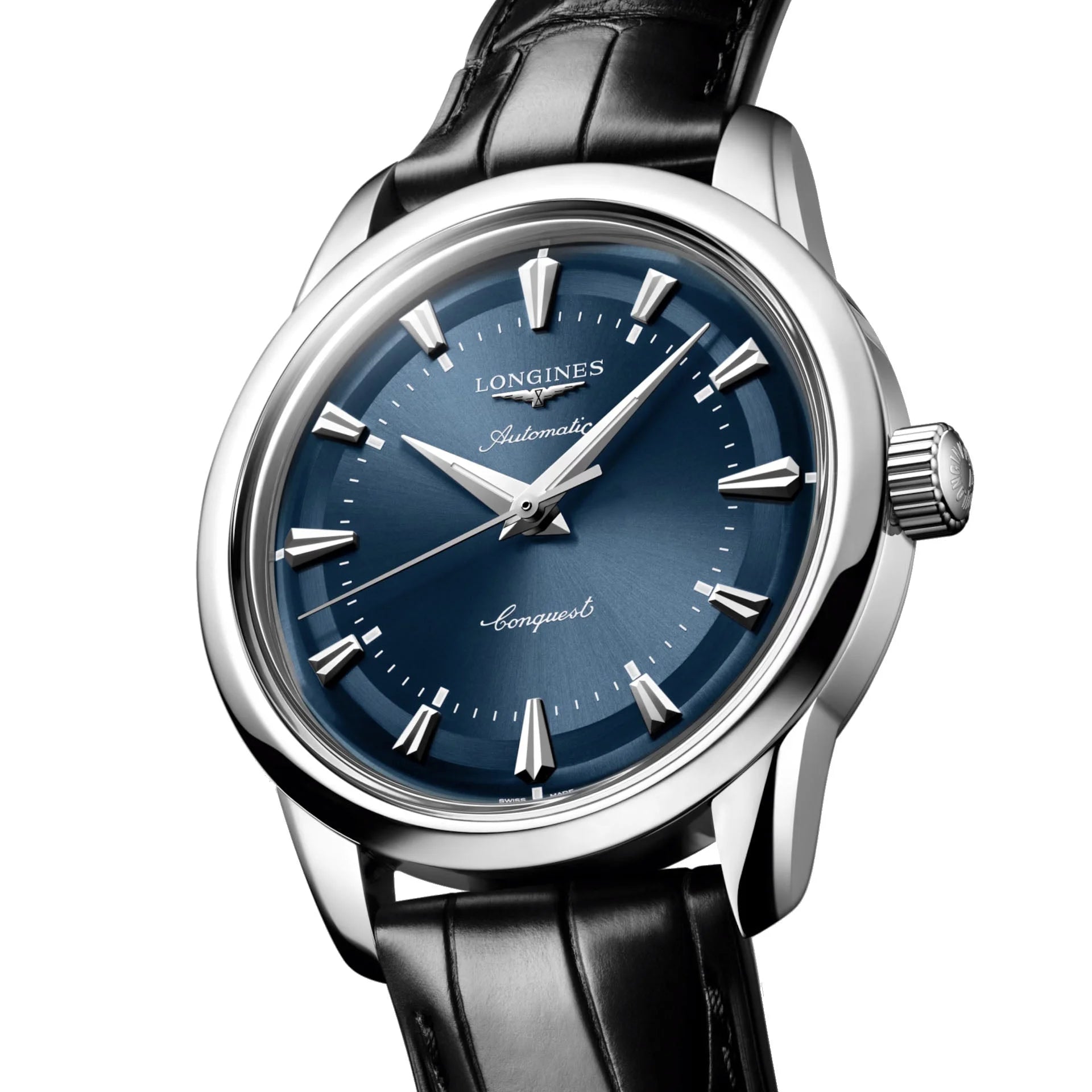 Orologio conquest heritage longines automatico 38mm blu con cassa acciaio protetto dall’ufficio federale svizzero