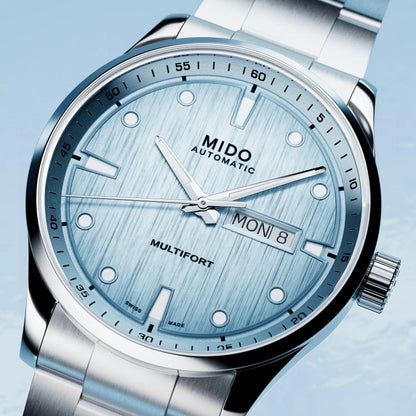 Orologio mido multifort m freeze 42mm turchese automatico in acciaio con finitura satinata verticale e dial sunray