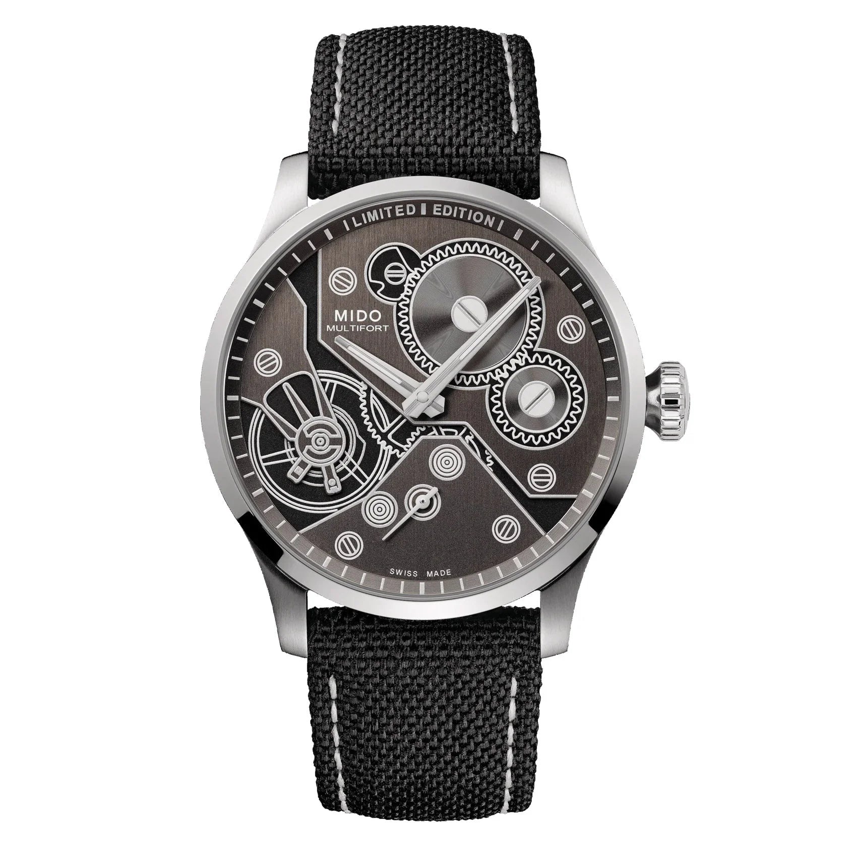 Orologio mido multifort mechanical edizione limitata acciaio 44mm con quadrante antracite e cinturino in tessuto nero