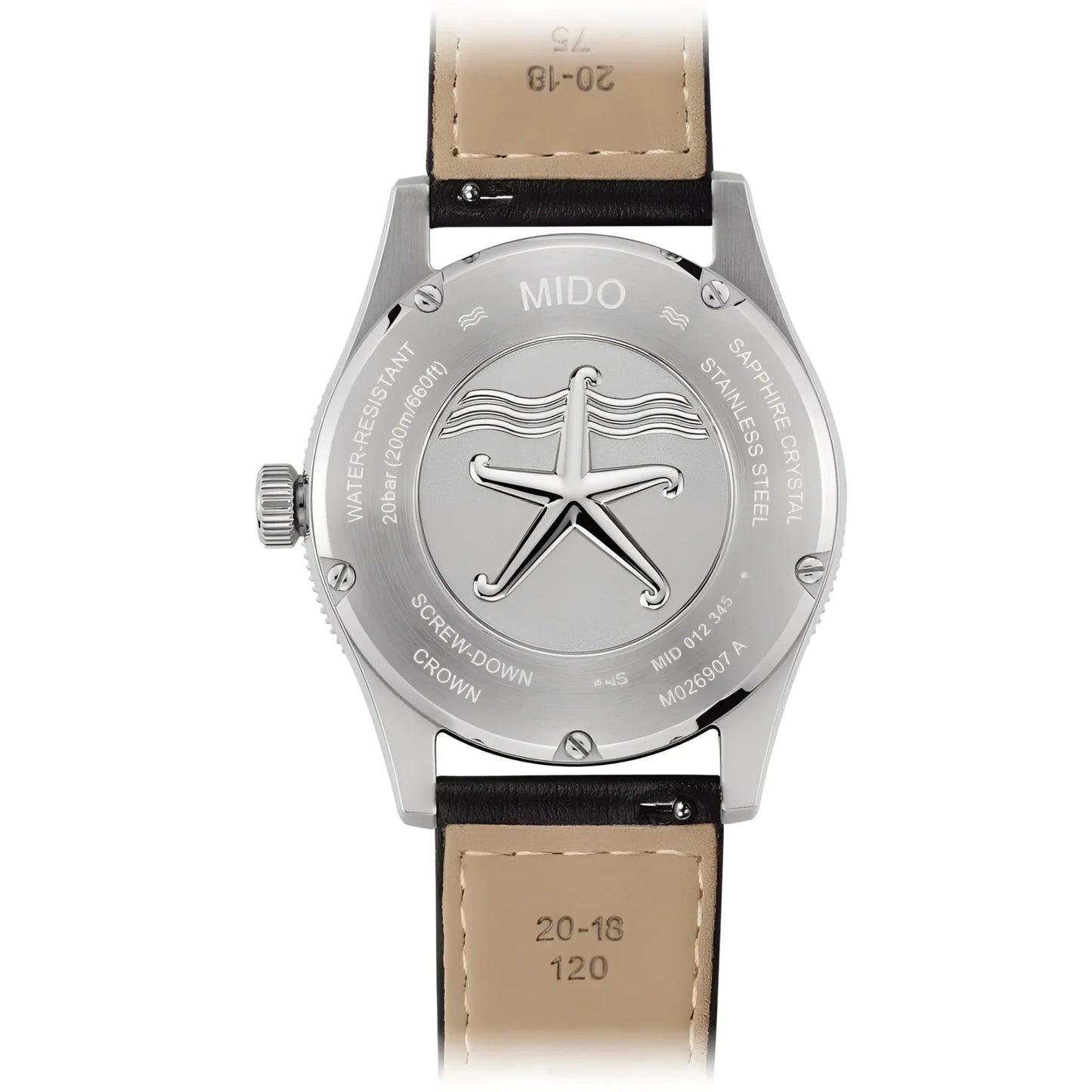 Retro mido orologio ocean star 39 nero automatico in acciaio con cinturino pelle e design inciso a stella marina