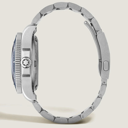 Orologio montblanc iced sea oxygen deep 43mm blu in titanio con bracciale a maglie interlock e ghiera testurizzata