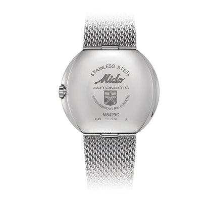 Mido orologio commander 1959 37mm nero automatico acciaio con bracciale mesh in acciaio inox argentato
