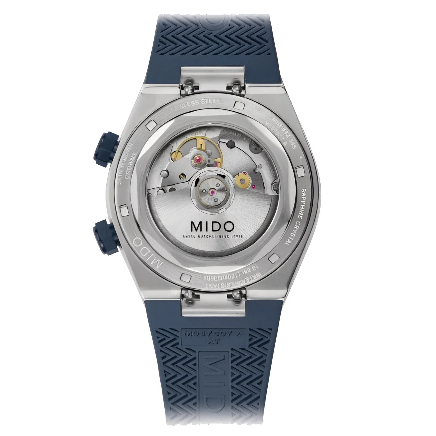 Orologio mido orologio multifort blu automatico acciaio con cronografo e cassa materiale argento con cinturino blu