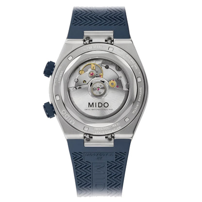 Orologio mido orologio multifort blu automatico acciaio con cronografo e cassa materiale argento con cinturino blu