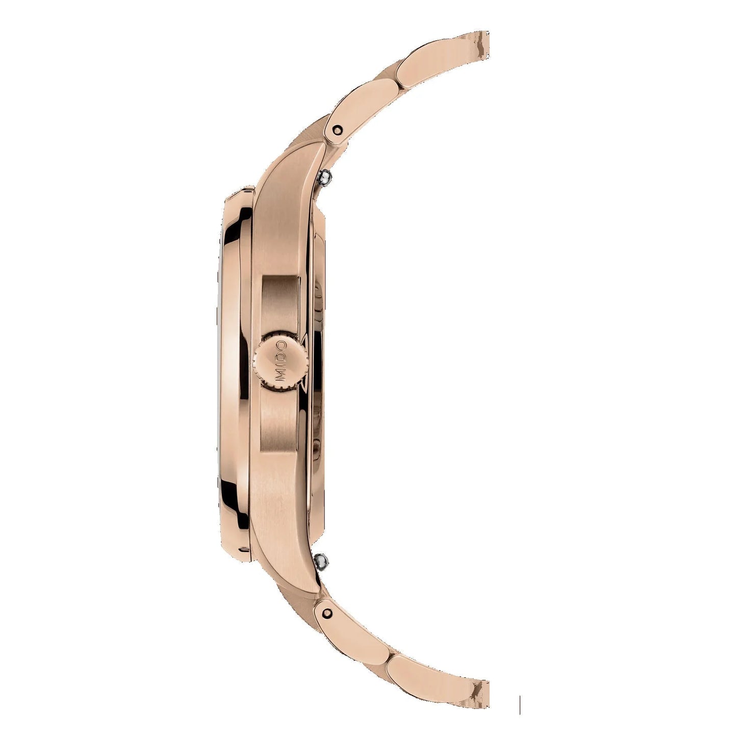 Orologio mido multifort tv 35mm marrone con diamanti e bracciale acciaio finitura pvd oro rosa elegante e automatico