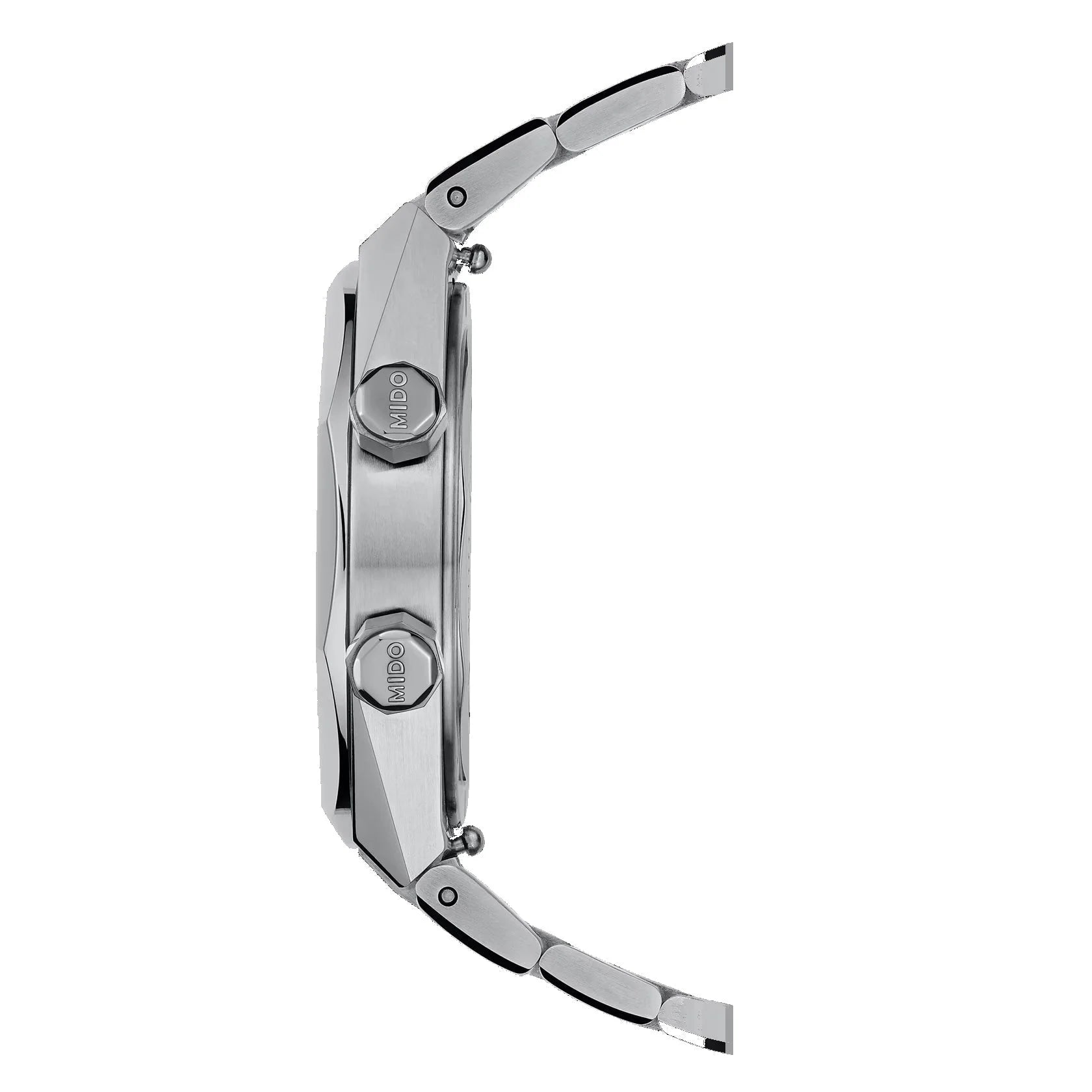 Orologio mido orologio multifort two crowns automatico argento in acciaio con cassa angolare e bracciale abbinato