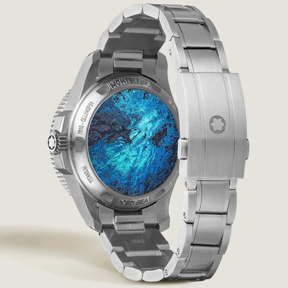 Montblanc iced sea 0 oxygen deep 4810 43mm blu automatico titanio con quadrante oceanico blu e nero