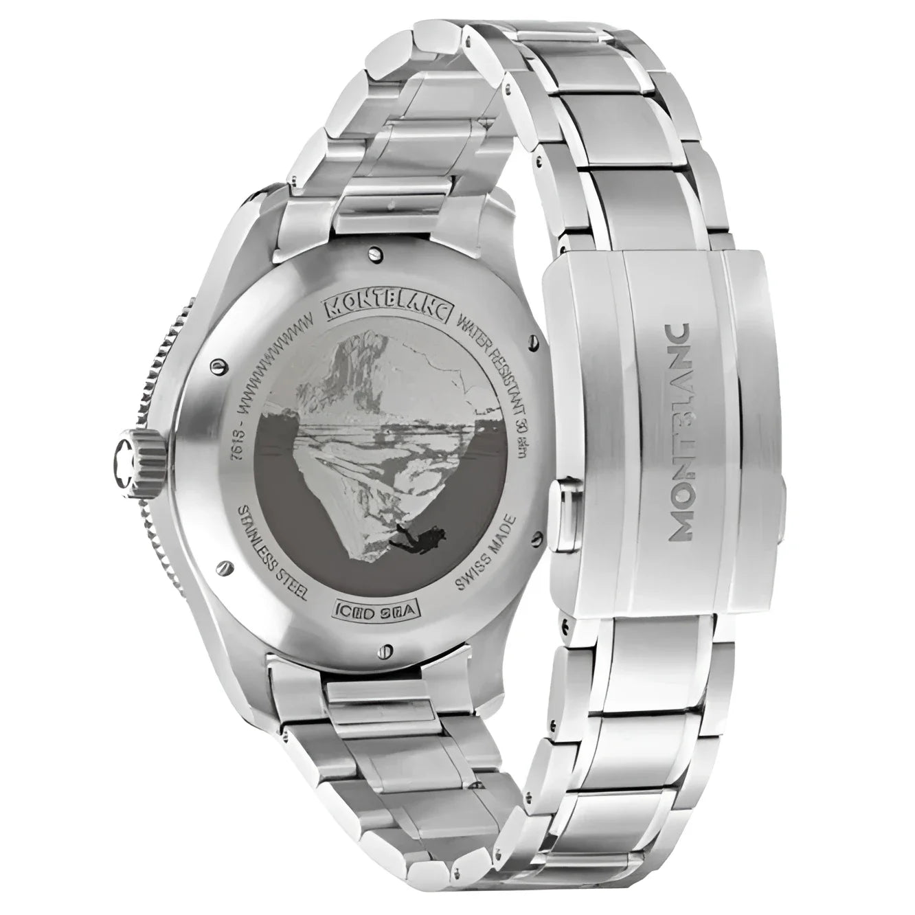 Orologio montblanc iced sea automatico 41mm bordeaux acciaio con bracciale testurizzato e fondo inciso paesaggio artico
