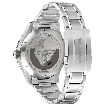Orologio montblanc iced sea automatico 41mm bordeaux acciaio con bracciale testurizzato e fondo inciso paesaggio artico
