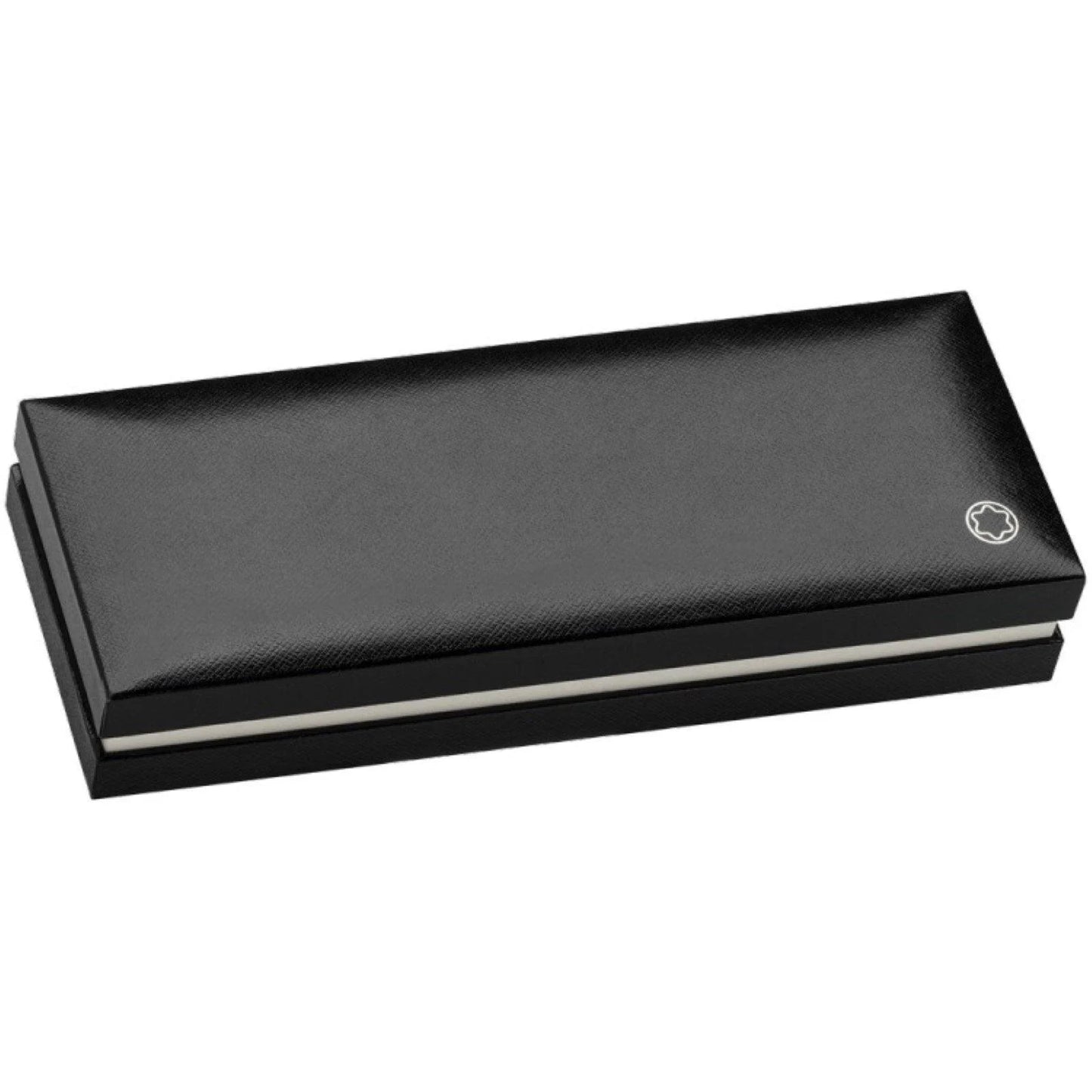 Black leather pencil case with silver trim and embossed logo for montblanc roller meisterstück gold-coated class ique 132457
