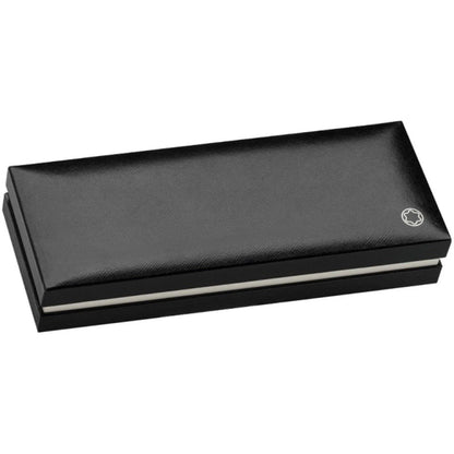 Black leather pencil case with silver trim and embossed logo for montblanc roller meisterstück gold-coated class ique 132457