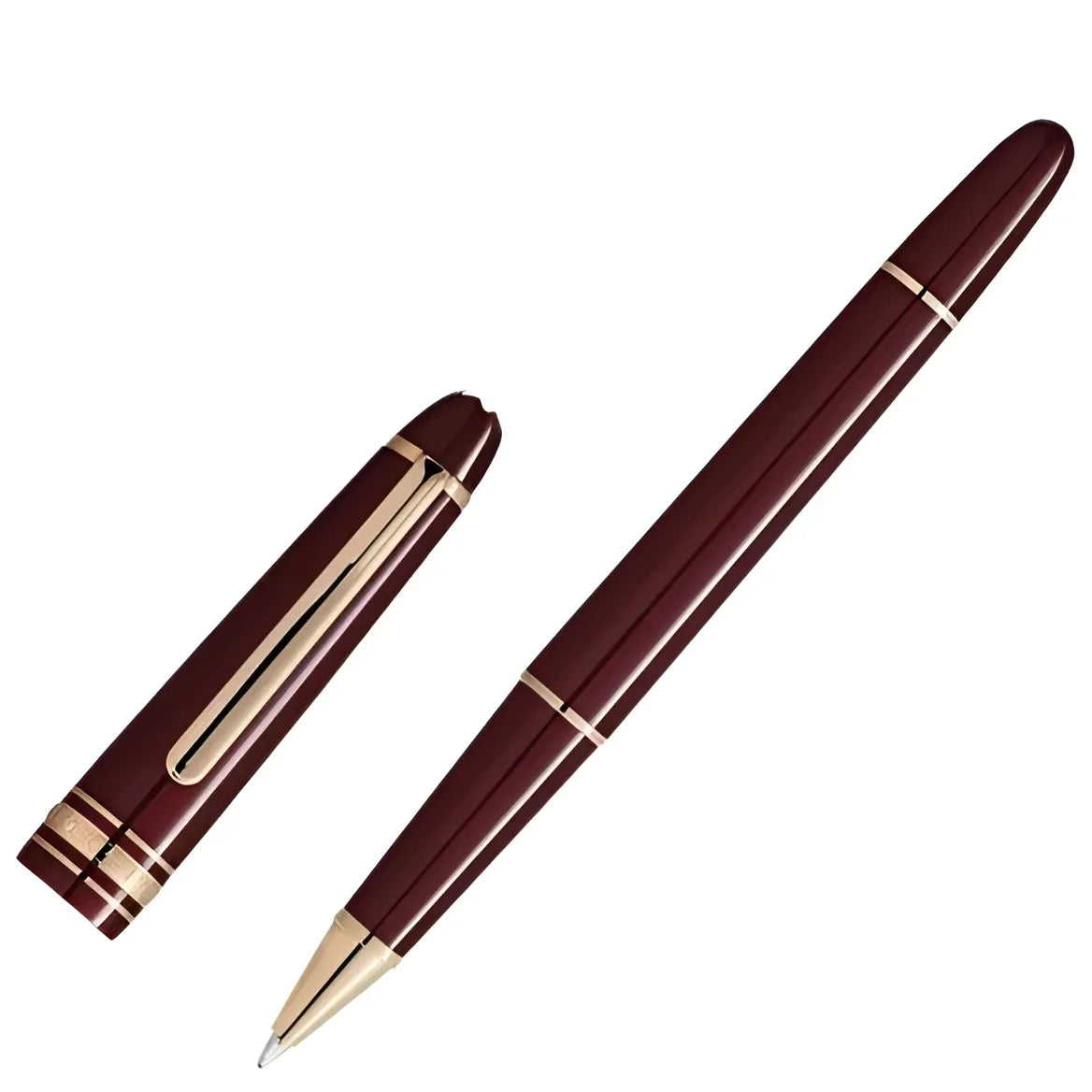 Montblanc meisterstück classique bordeaux roller con finitura oro e cappuccio abbinato colore bordeaux profondo