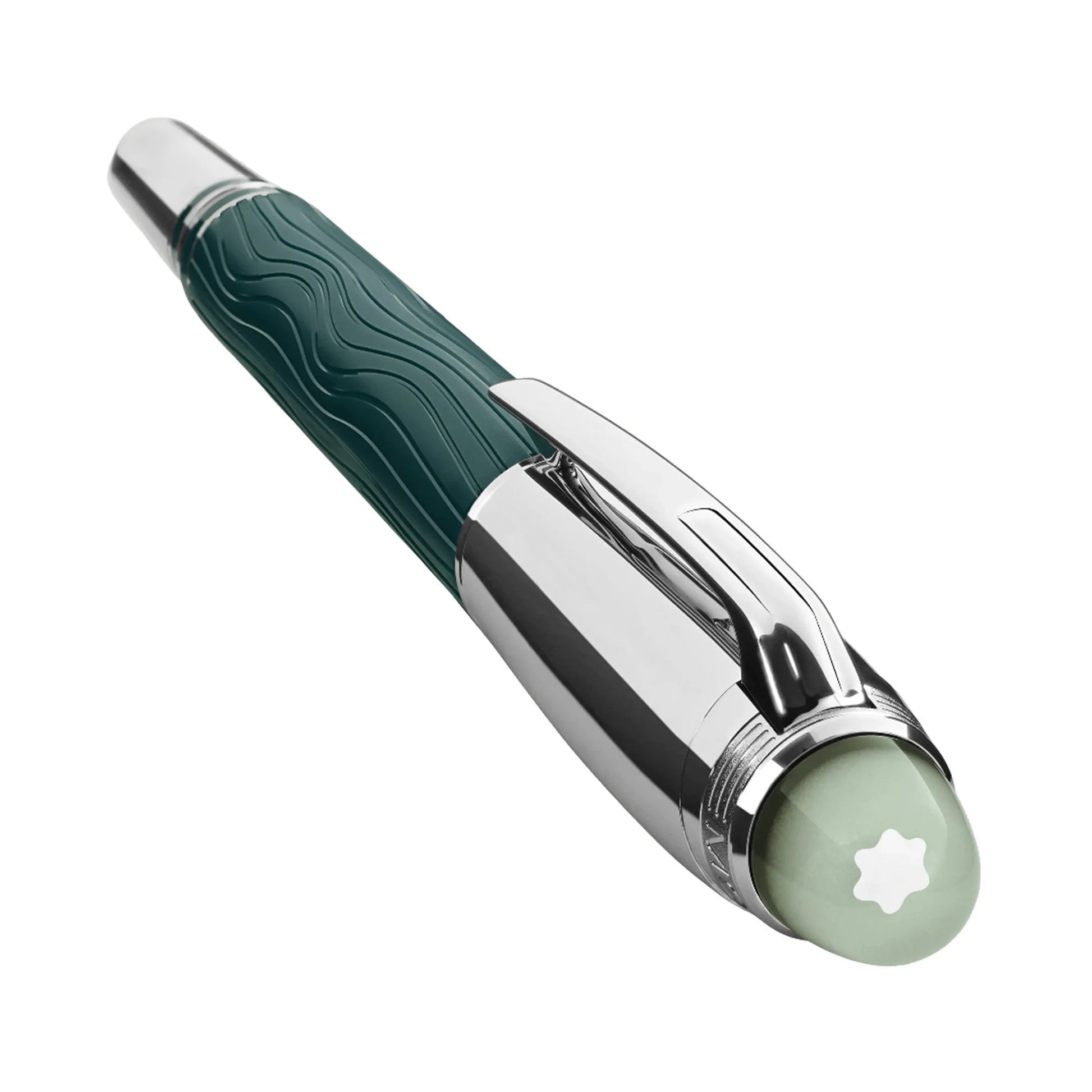 Montblanc stilografica starwalker polargreen con finitura platino, barrel verde smeraldo e cappuccio traslucido dell’aurora boreale