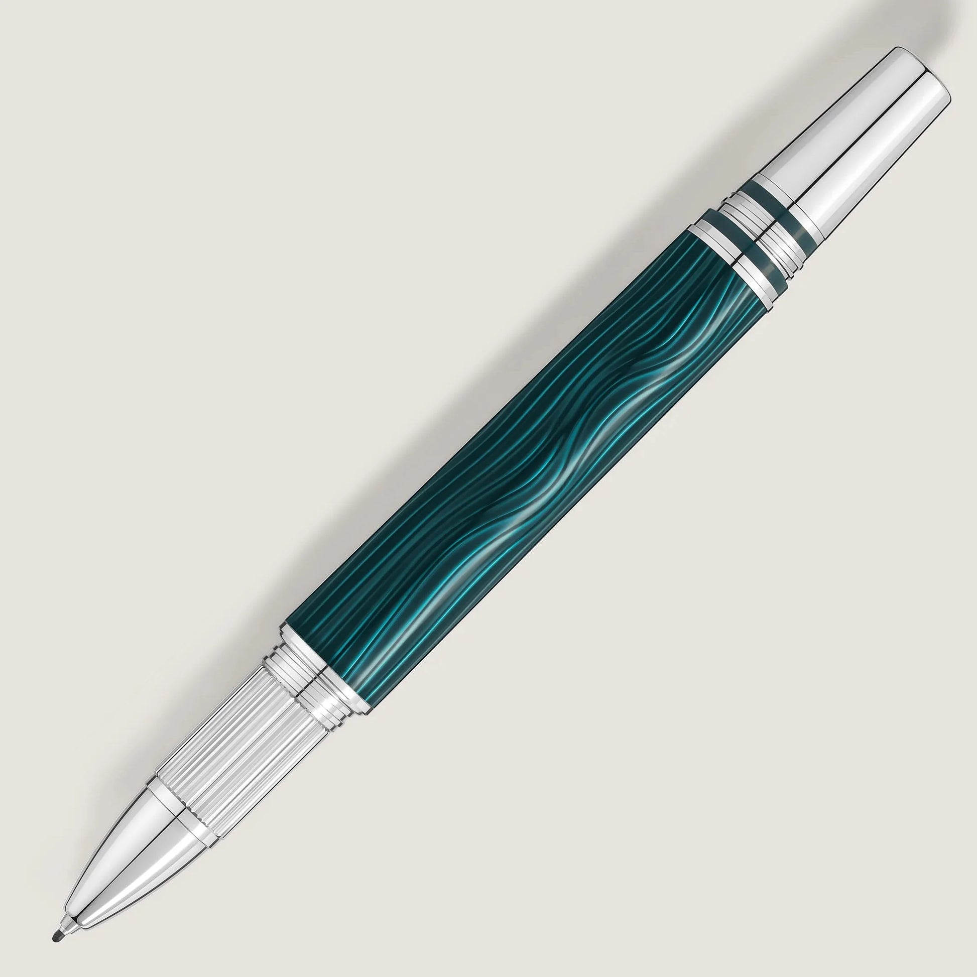 Elegante penna rollerball starwalker polargreen verde petrolio marmorizzata con dettagli in argento lucido e design moderno