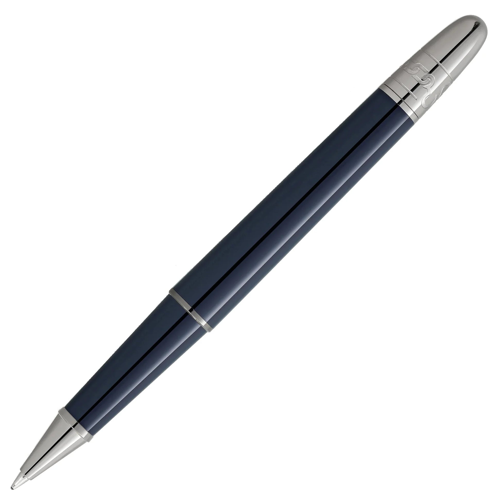 Penna a sfera montblanc navy blue con dettagli argento e clip metallica lucida modello roller classique meisterstück around the world