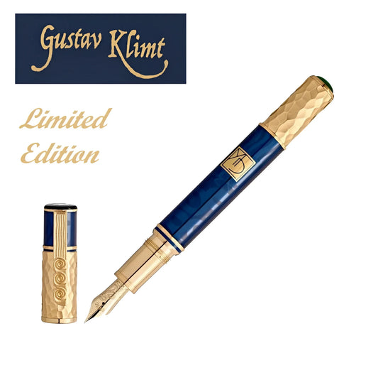 Montblanc Masters of Art Homage to Gustav Klimt fountain pen with blue resin body and gold-plated details
